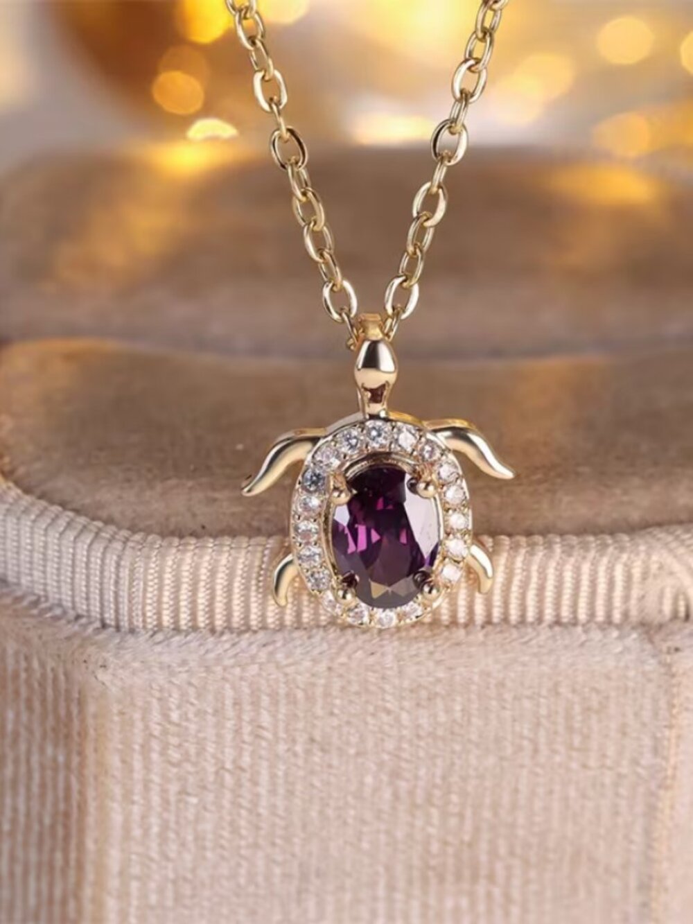 14K Gold 2ct Purple Amethyst Diamond Turtle Pendant Necklace 14 K Silver Jewelry